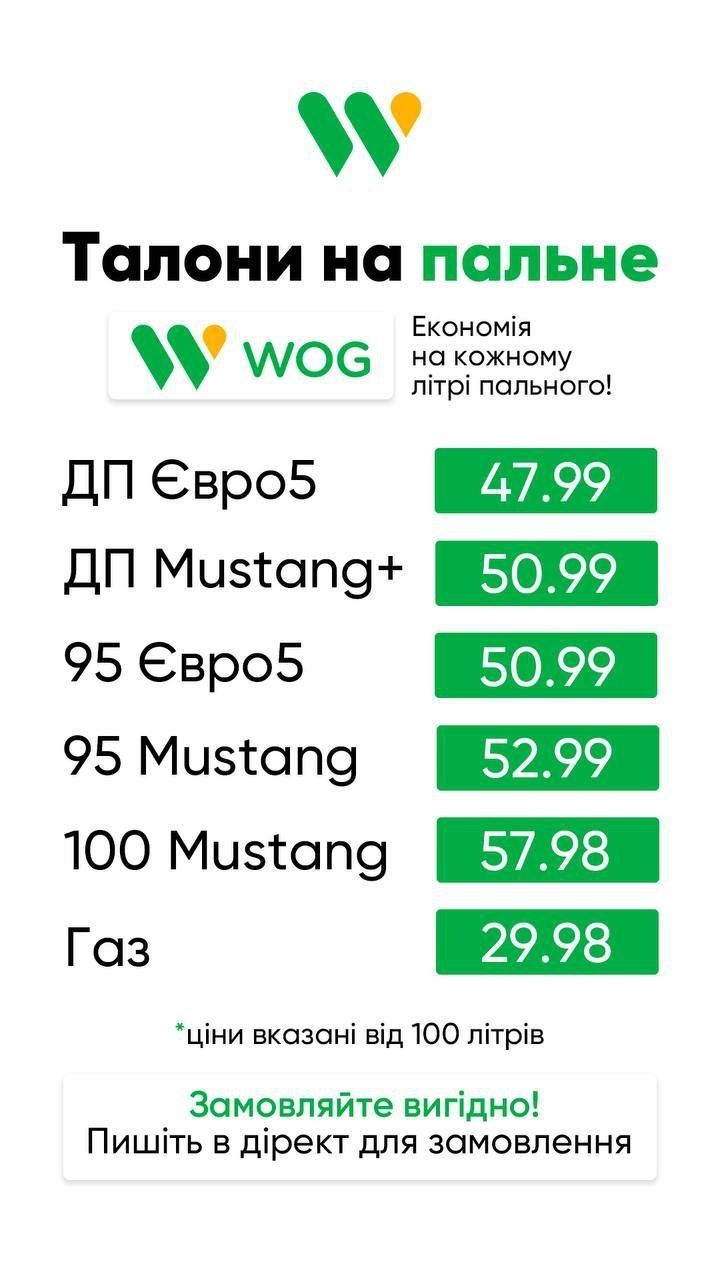 Талони на бензин та дизпаливо WOG / OKKO. Паливні картки