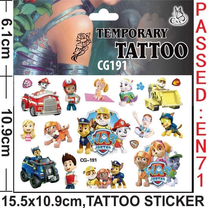 Tatuaż zmywalny dla dzieci PSI PATROL 2 arkusze