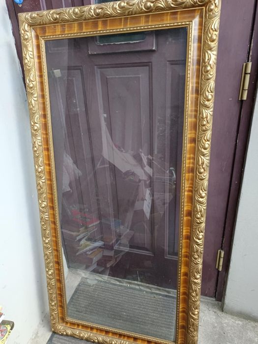 Stara vintage duża Złota ornamentowana rama z szkłem na obraz