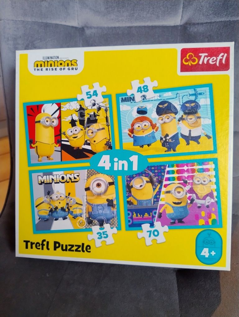 Puzzle Trefl Minionki 4in1 , 35,48,54 i 70 elementów. Stan idealny