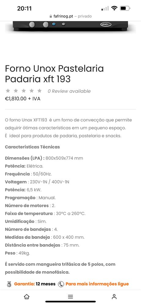 Forno Unox Modelo XFT 193