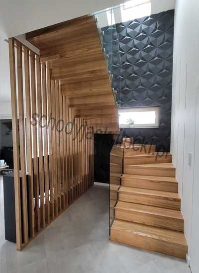 Schody drewniane Wielkopolska samonośne na beton