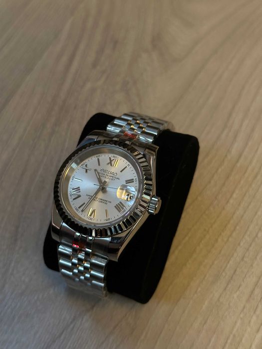 Zegarek Seiko Mod Datejust Roman Biały White Watch