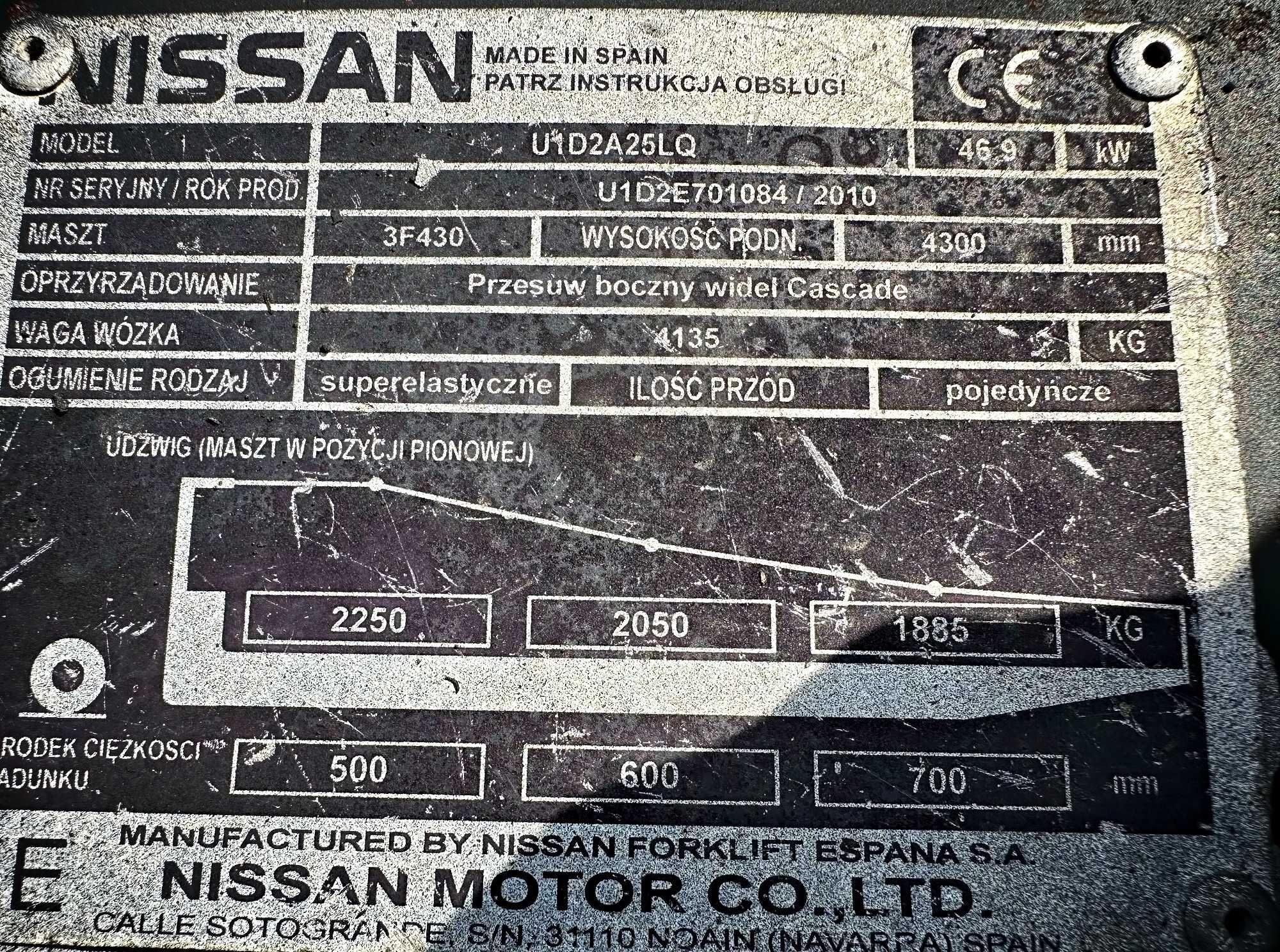 wózek widłowy NISSAN FG25 LPG 2500kg Triplex 4.30m przesuw 2010r K25