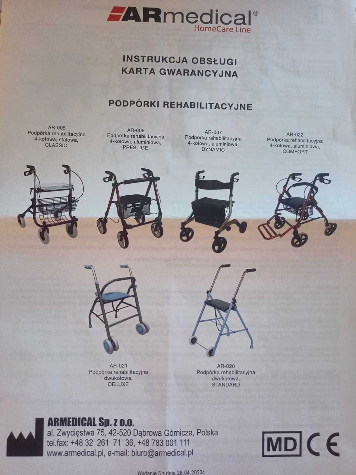 Balkonik, chodzik, podpórka rehabilitacyjna czterokołowa na gwarancji