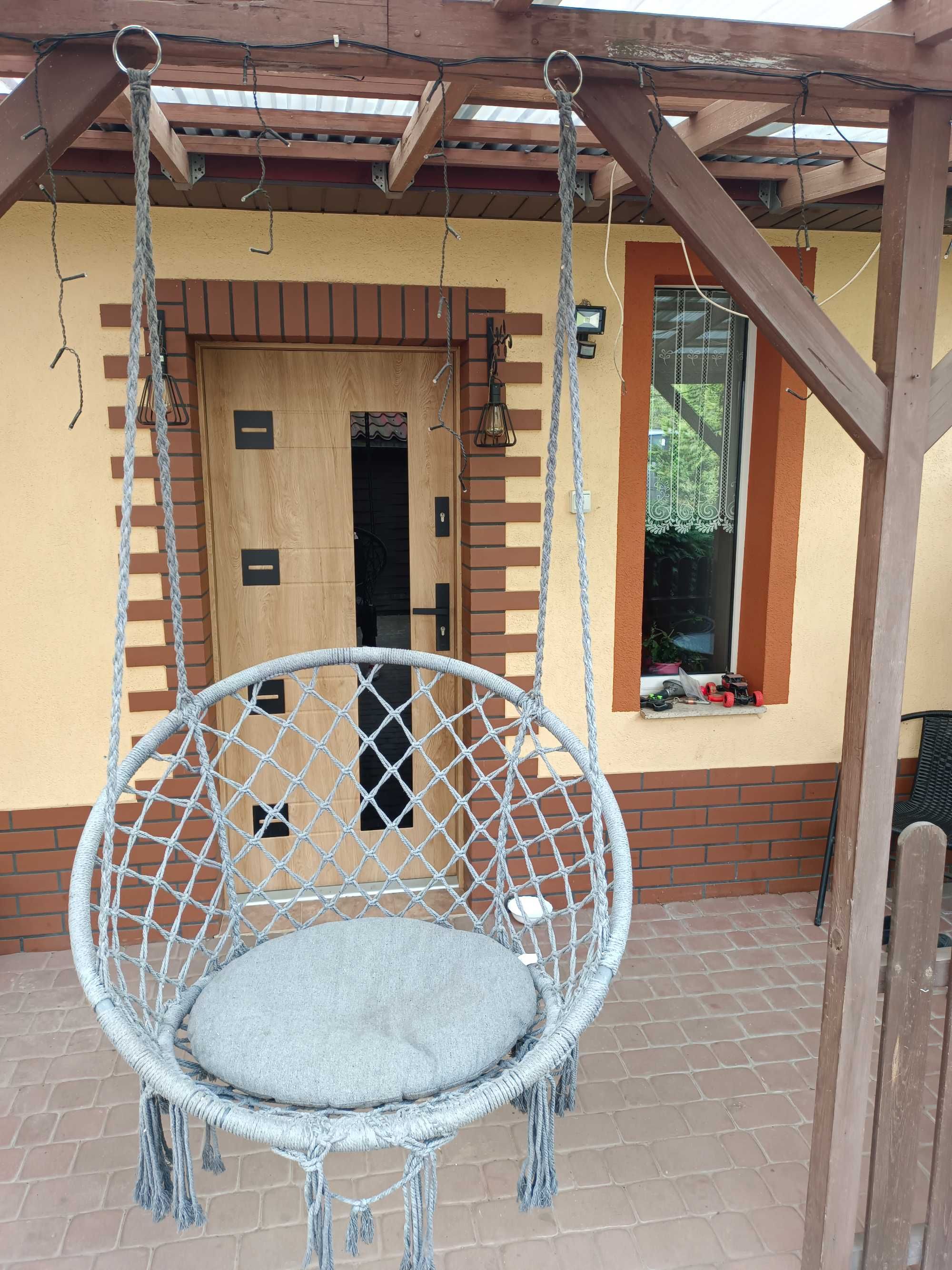 Sofotel, fotel wiszący z poduszką, boho, szary, bocianie gniazdo
