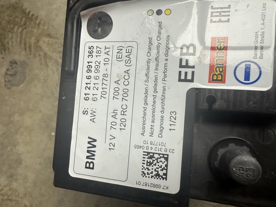 Akumulator bmw 70 ah 700a agm Efb 2023r jak nowy 97% stan start stop