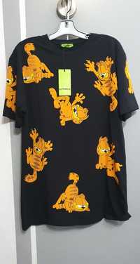 Czarna bluzka kot Garfield  2xl bawełniana nadruk