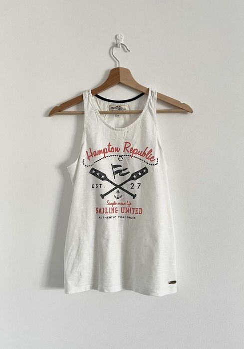 Biała damska bluzka na ramiączka z nadrukiem roz. 170 KappAhl