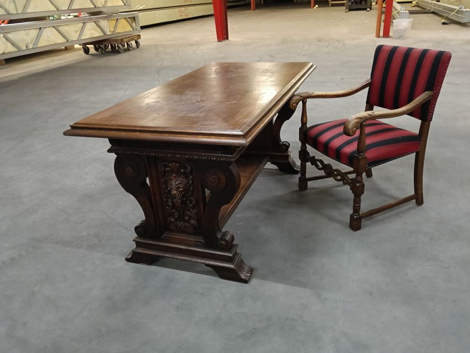 Antyczne bogato zdobione gabinetowe biurko drewno