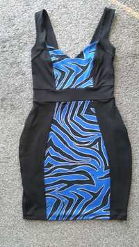 Czarno-niebieska sukienka na ramiączkach