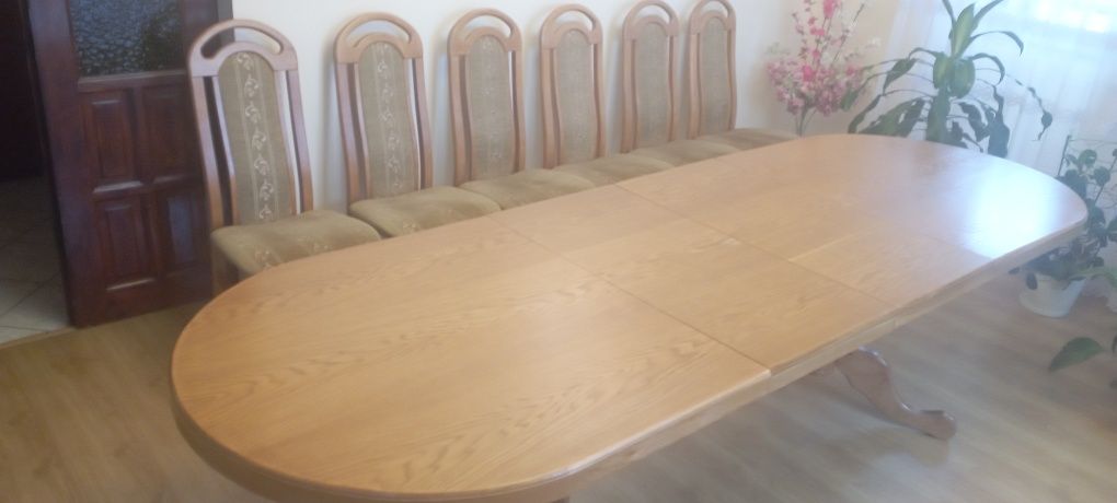Stół dębowy z 6 krzesłami 3m/2m szer 1m