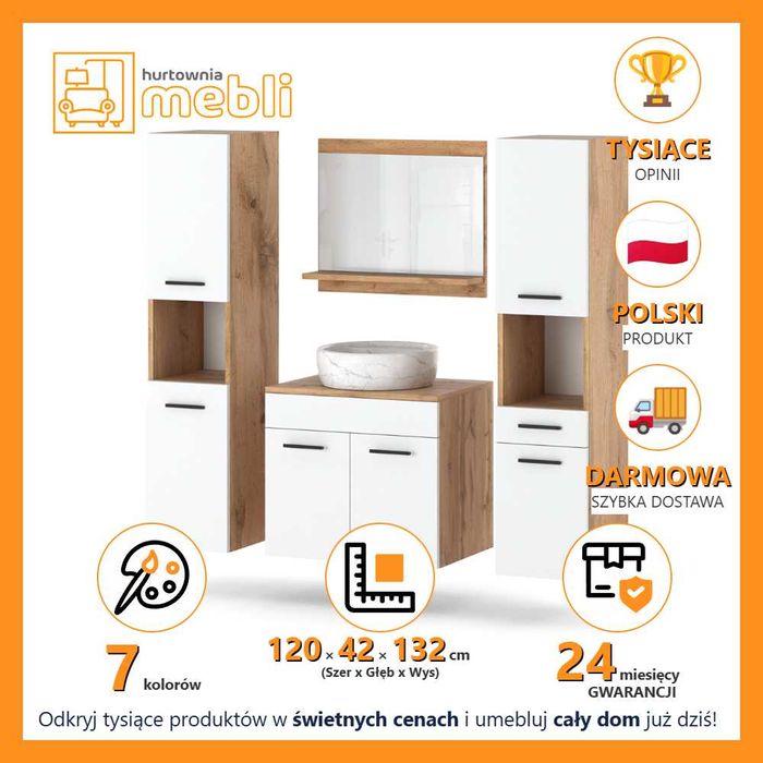 Zestaw Mebli Łazienkowych Wiszących 120cm Szafka Pod Umywalkę Słupki