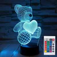 Lampka 3D LED Miś z sercem 16 kolorów + pilot