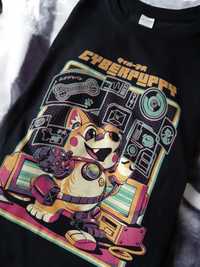 Czarna T-shirt i bluzka damska z nadrukiem Cyberpuppy Cyberpunk Pies