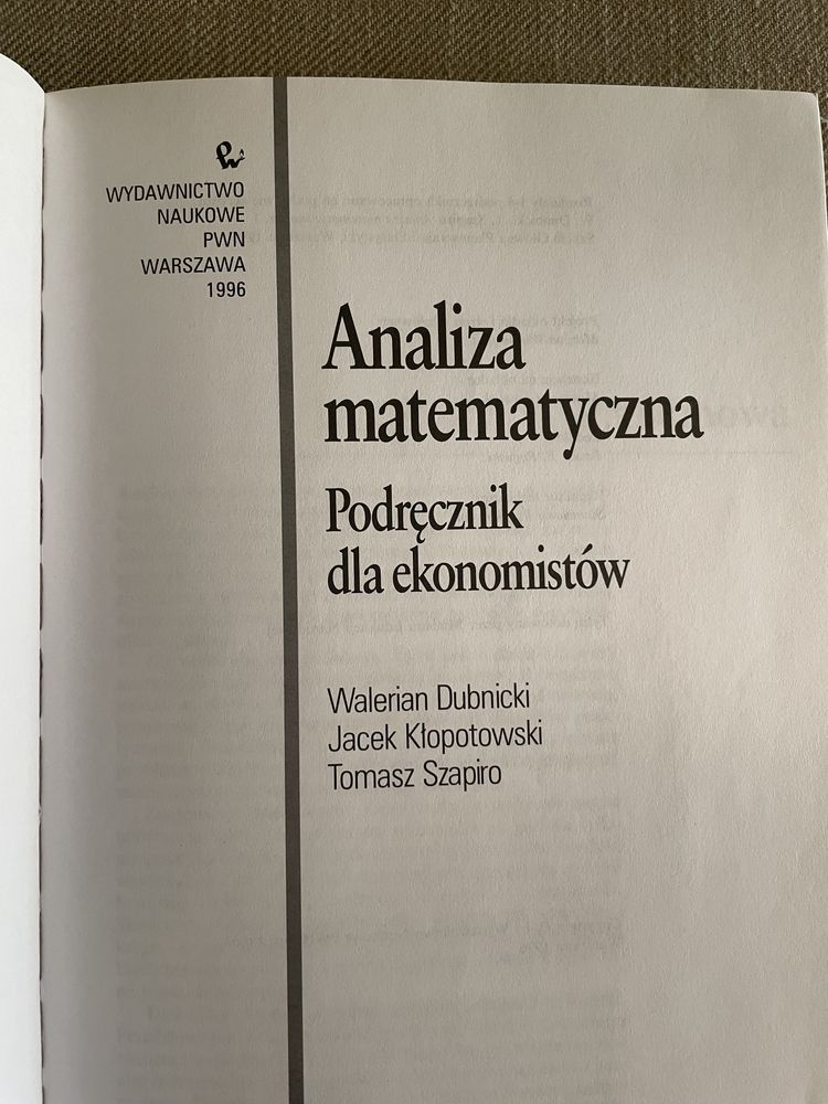 Analiza matematyczna - podręcznik dla ekonomistów