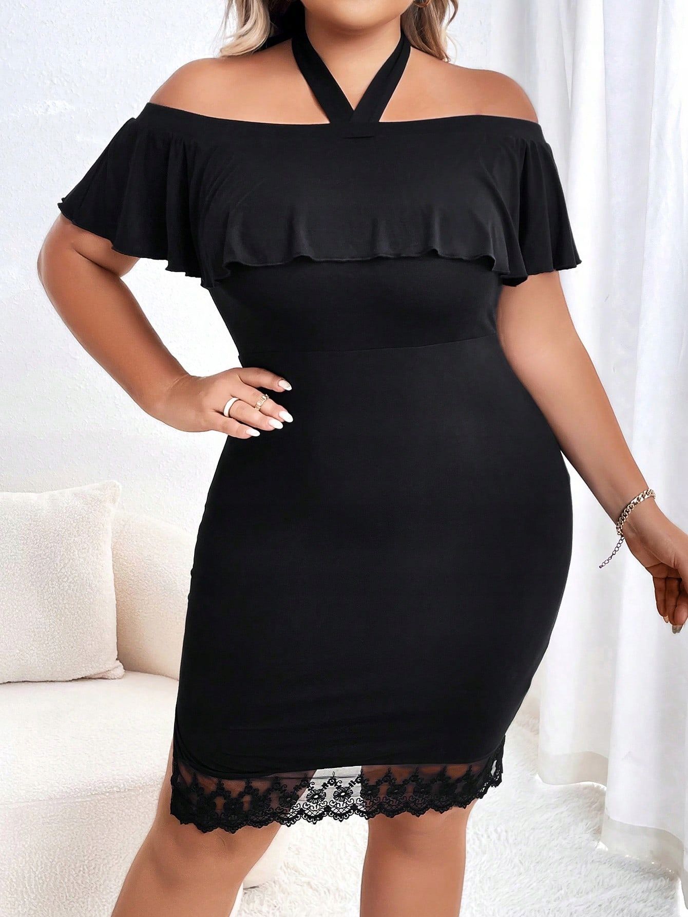 Sukienka Elegancka Z Wiskozy Z Koronkowym Wykończeniem Shein 4Xl 48