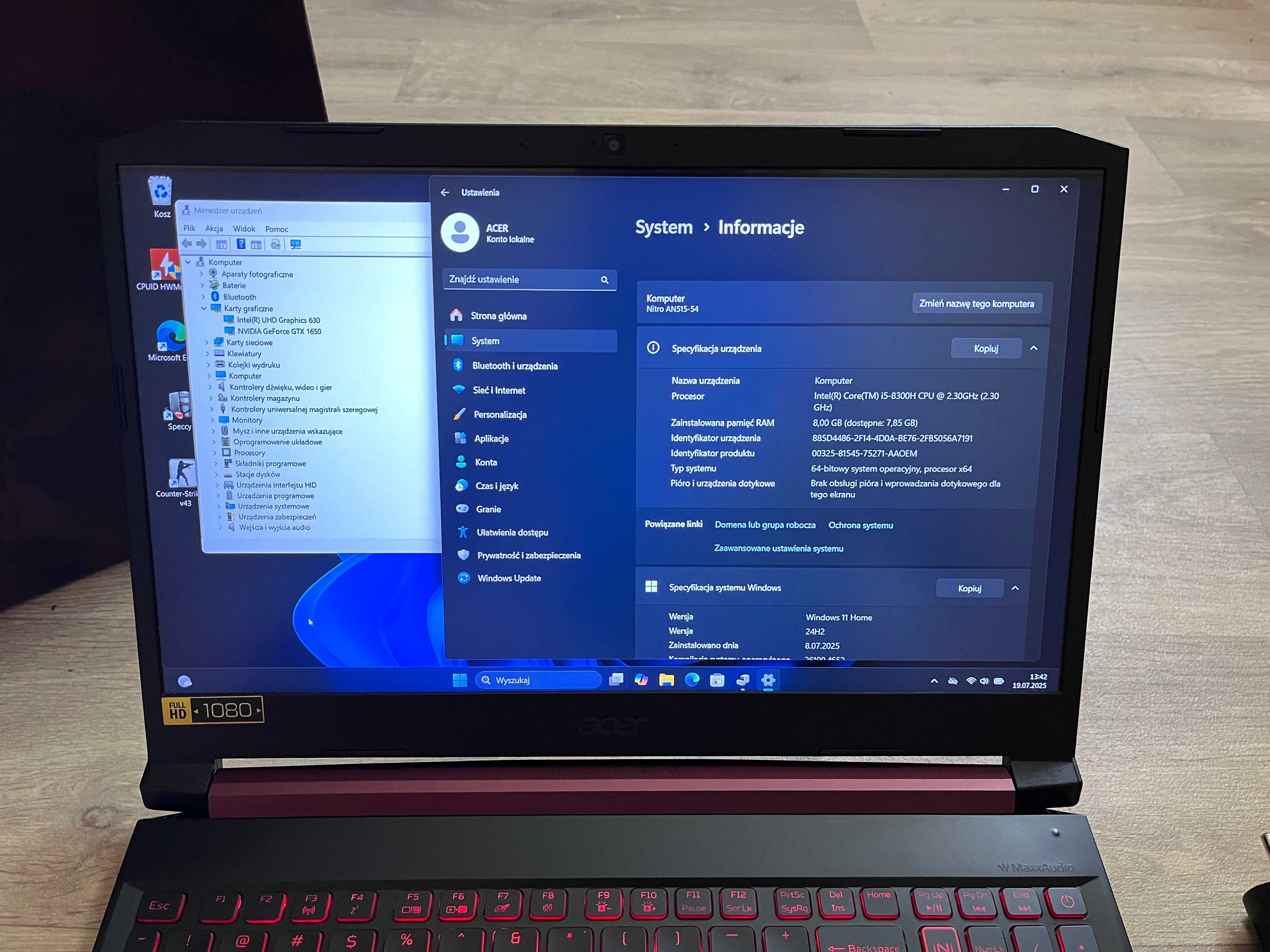 Acer Nitro 5 i5 /GTX 1650/8GB DDR4/512GB SSD/Win11 KOMPLET+oryg.karton