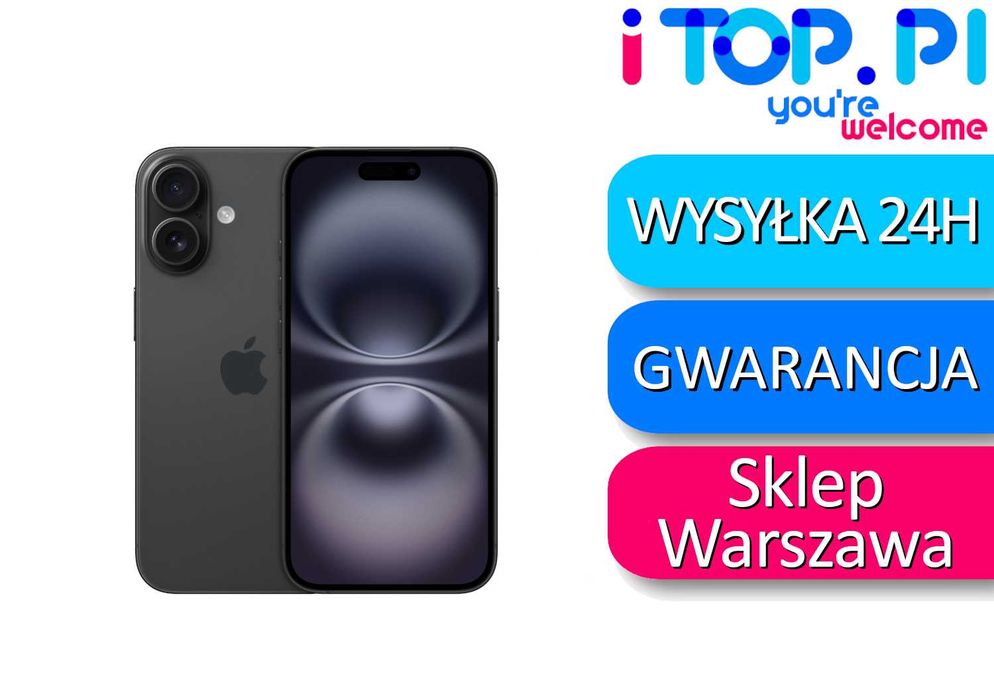 iPhone 16 128gb Czarny NOWY ZAPLOMBOWANY Szkło Hartowane Gratis iTop