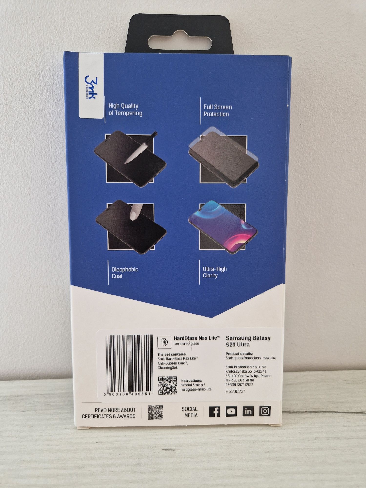 Hartowane szkło 3MK HardGlass Max Lite do Samsung Galaxy S23 Ultra