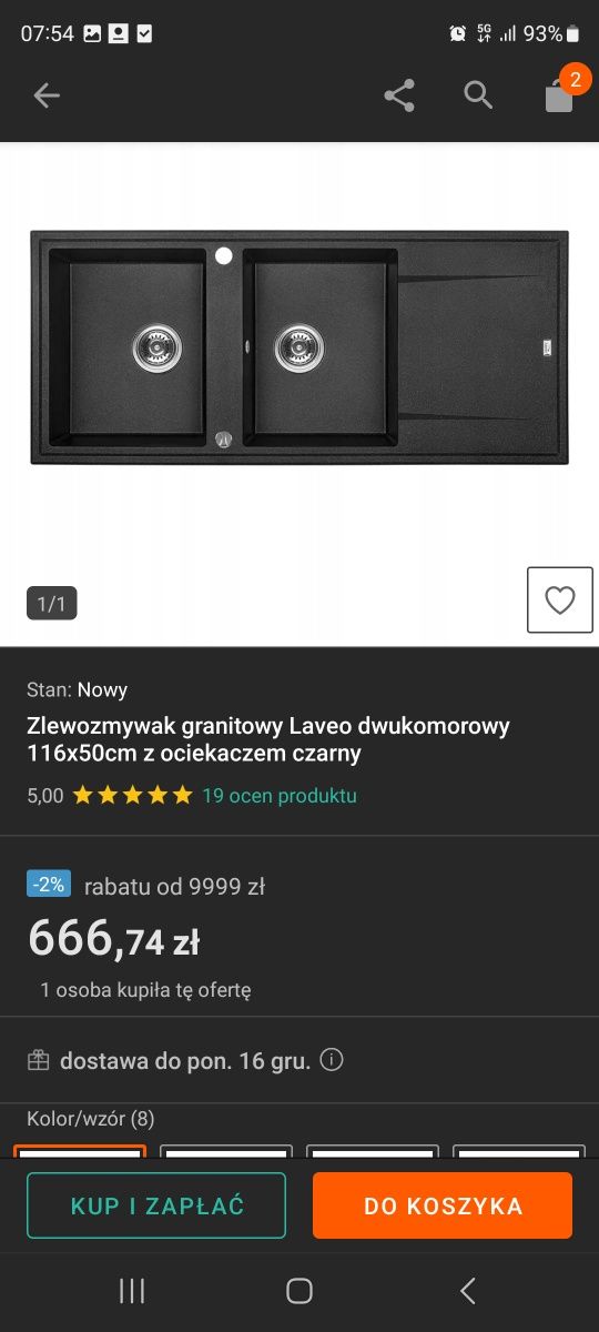 Zlewozmywak granitowy Laveo dwukomorowy
