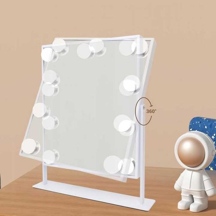 1717Lustro do makijażu LED prostokąt HOLLYWOOD białe metal250 x 300 mm