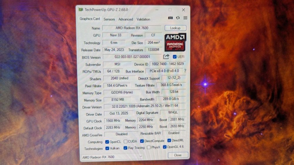 Видеокарта MSI Radeon RX 7600 MECH 2X 8gb