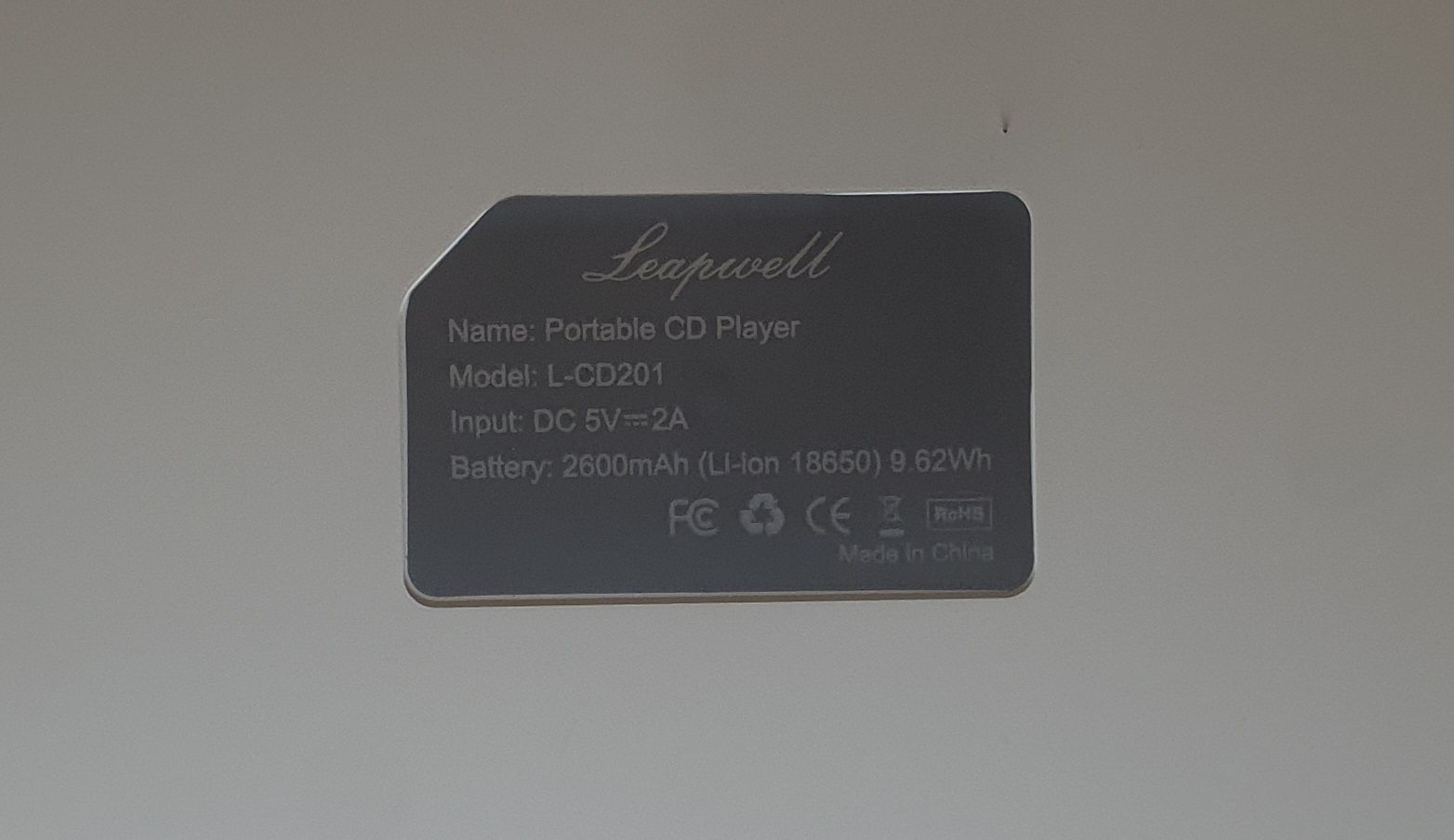Odtwarzacz CD/ Radio FM/ Bluetooth Model L-CD201 bateria 2600 mAh