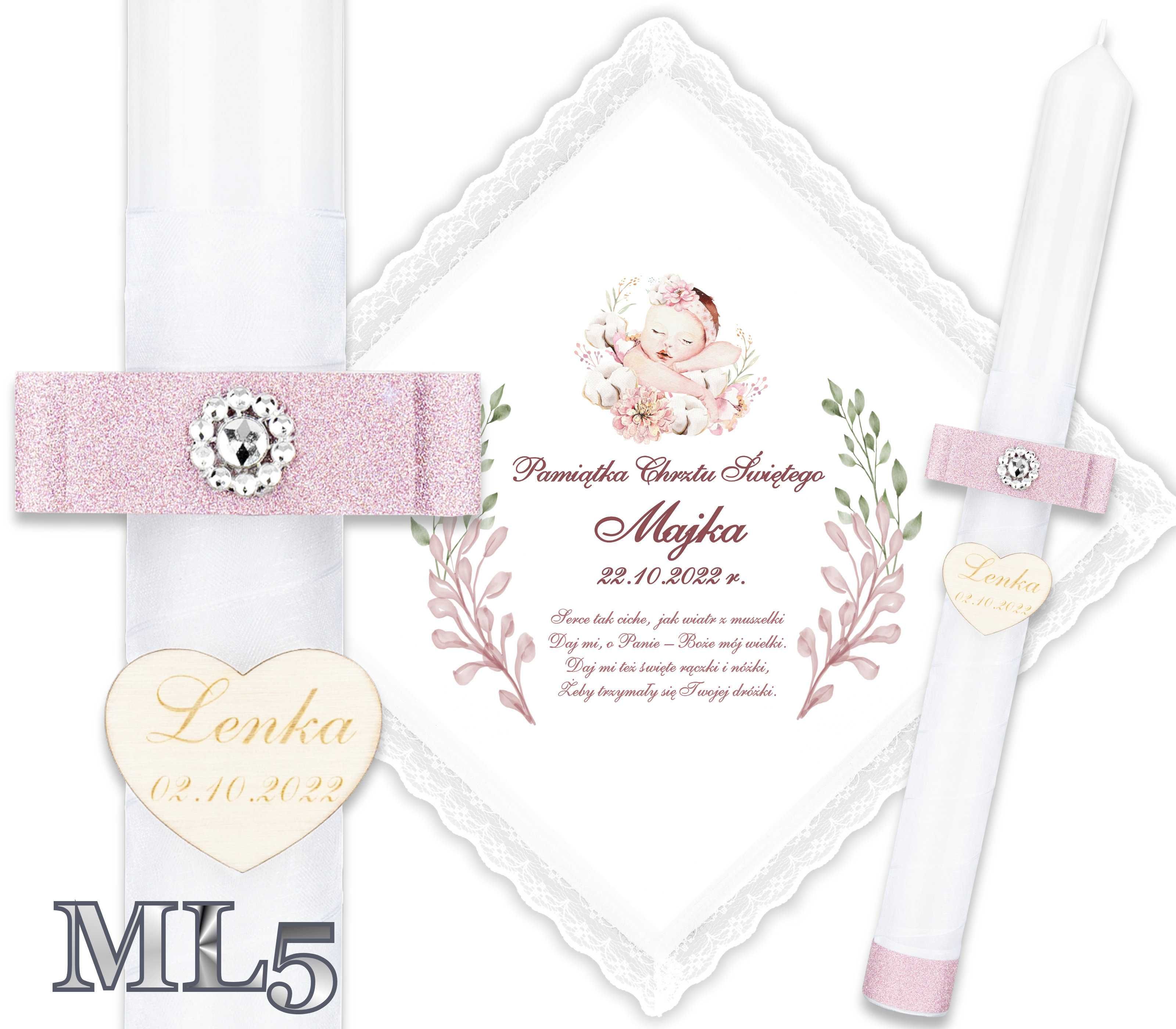Szatka i Świeca do chrztu gromnica Glamour Chrzest Ametyst ML