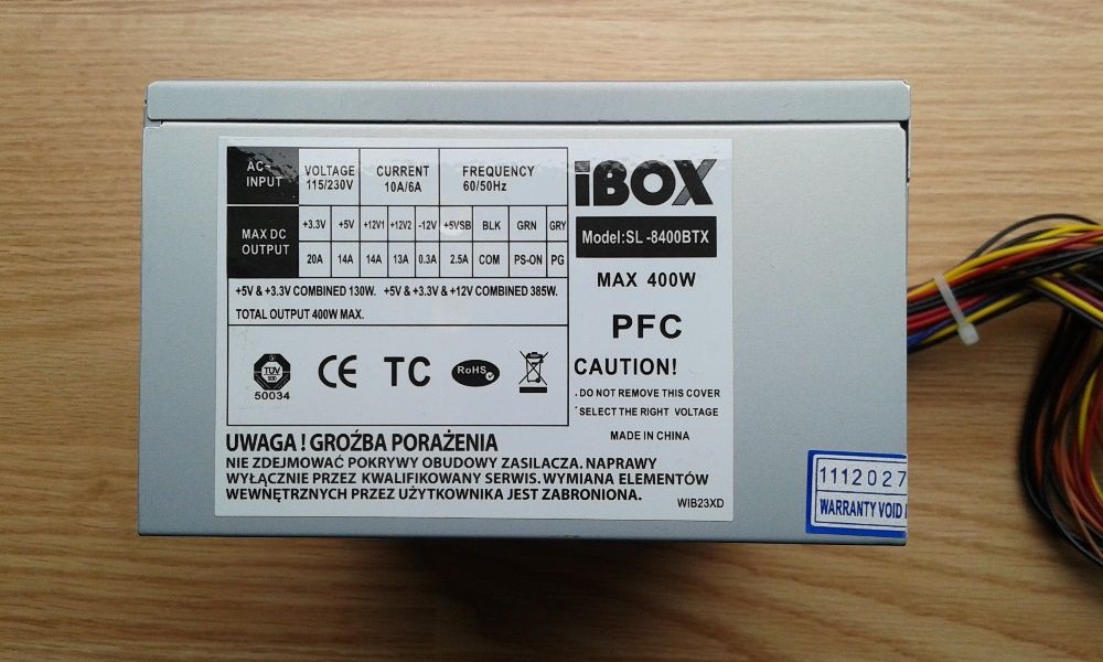 Zasilacz do komputera iBOX Model: SL-8400BTX MAX 400W