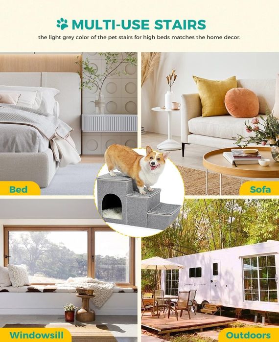 Petepela Schody Dla Psa Na Łóżko, 3 Stopnie Na Sofę