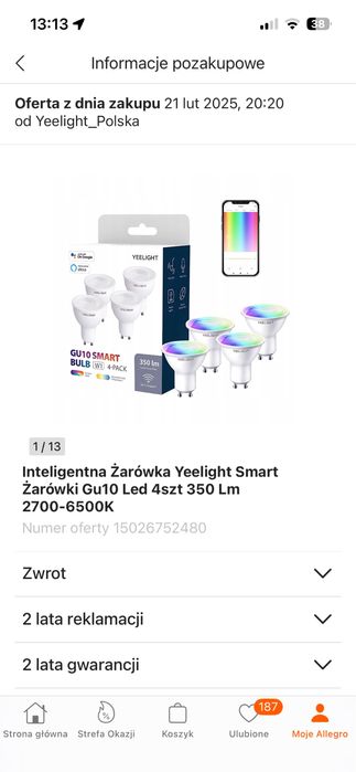 Xiaomi Yeelight smart GU10 x 8szt - 50% ceny OKAZJA!