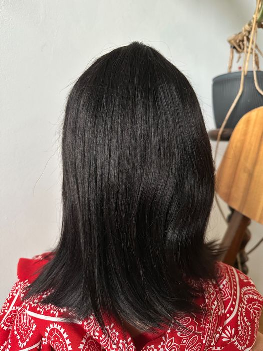 Bob grzywka czarne włosy naturalne ludzkie mikroskóra od góry