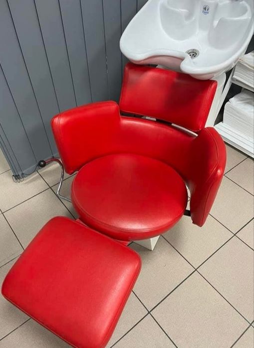 Zestaw fryzjerski myjka plus 2 fotele Luigi br czerwone