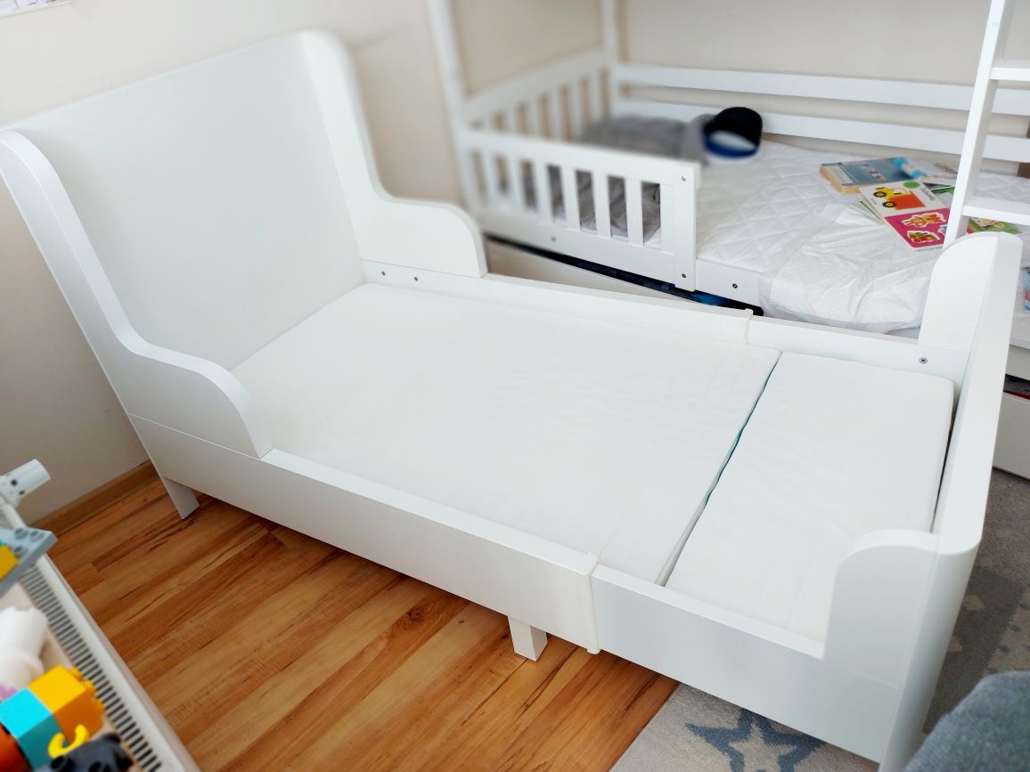 Łóżko z regulacją długości BUSUNGE IKEA + komplet materacy