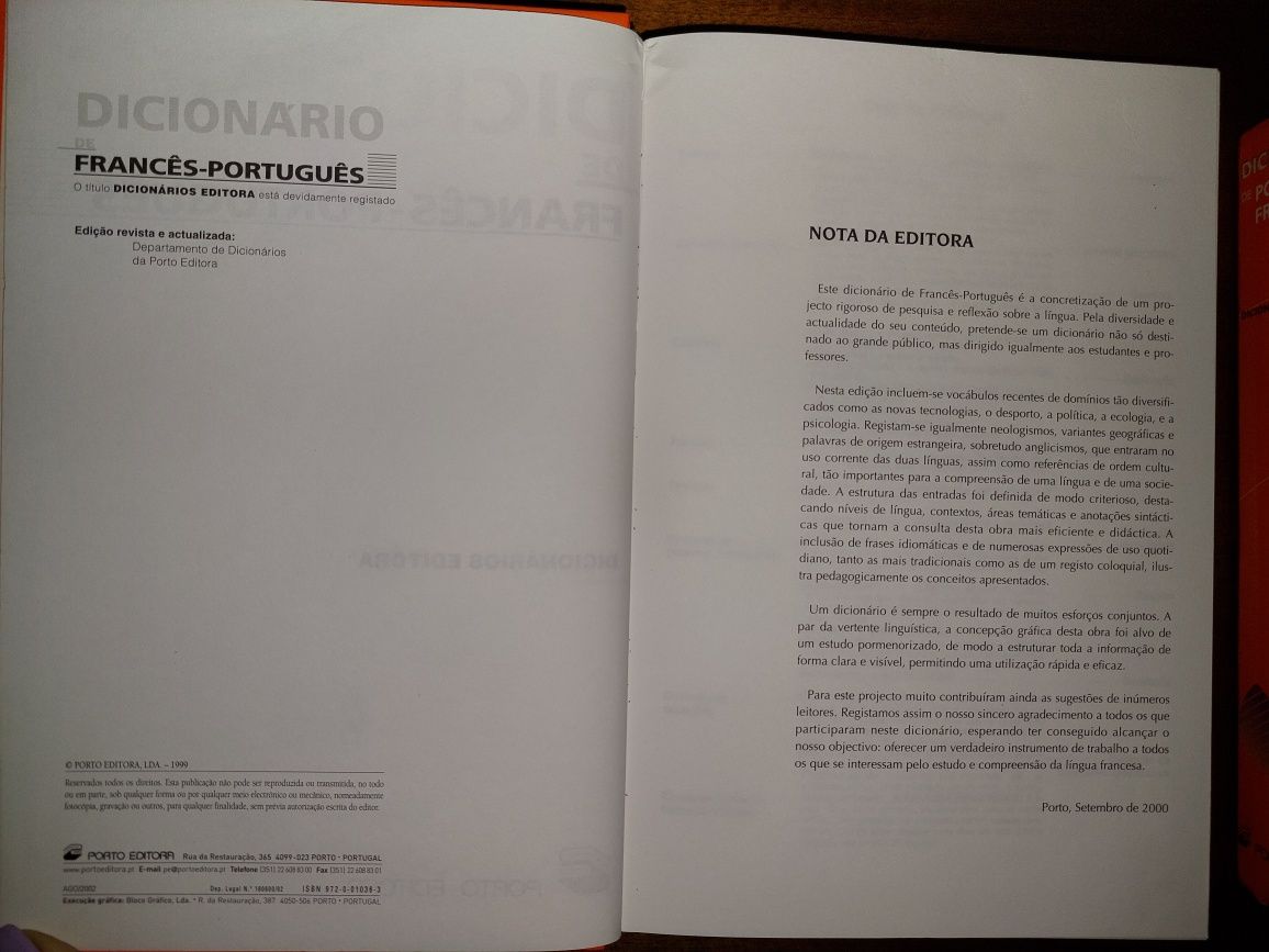 Dicionários de Português/Francês e Francês/Português