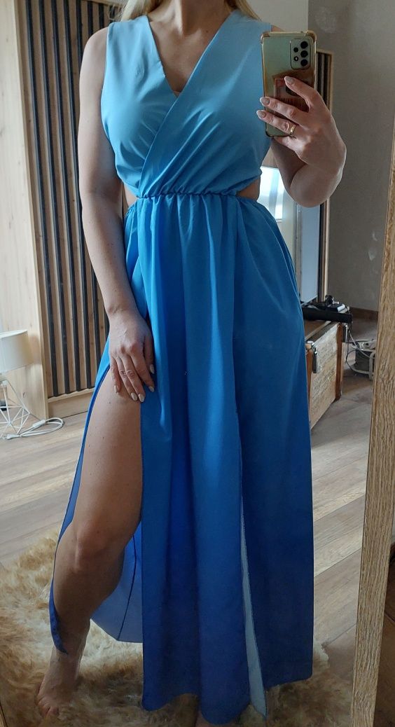 Sukienka maxi letnia niebieska ombre r. S/M