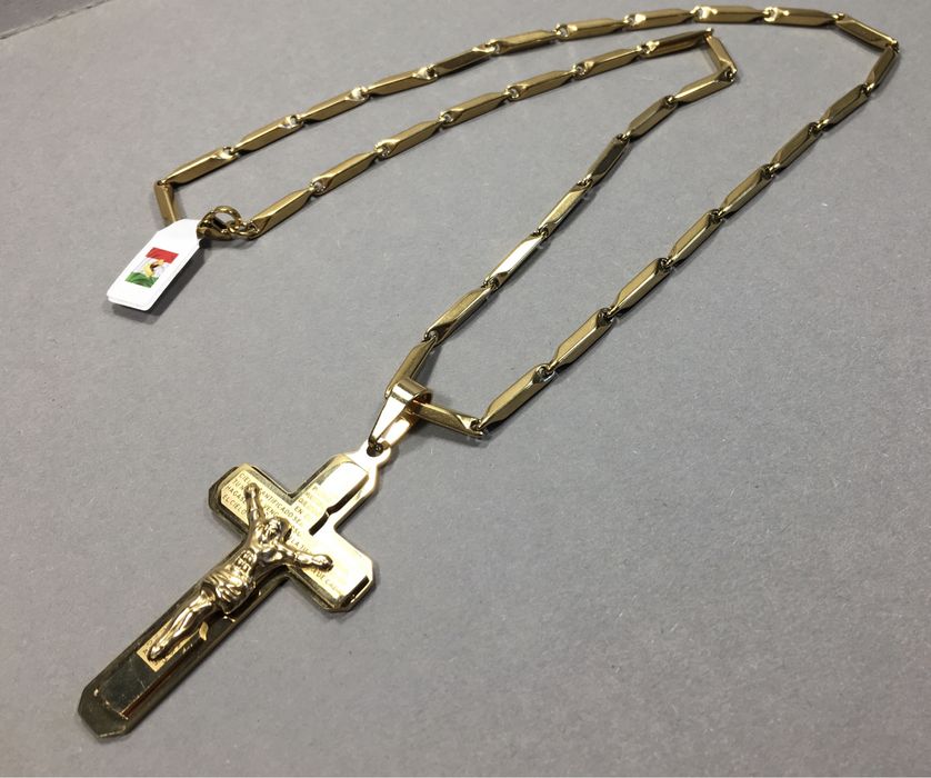 Złoty męski łańcuszek z krzyżykiem UNIKAT•pozłacany złotem 0,585 14 K
