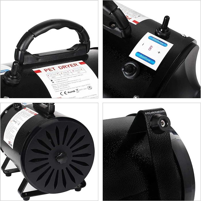 (NOVO) Secador de pêlo para cães 2800 W/3,8 HP, com 4 bicos