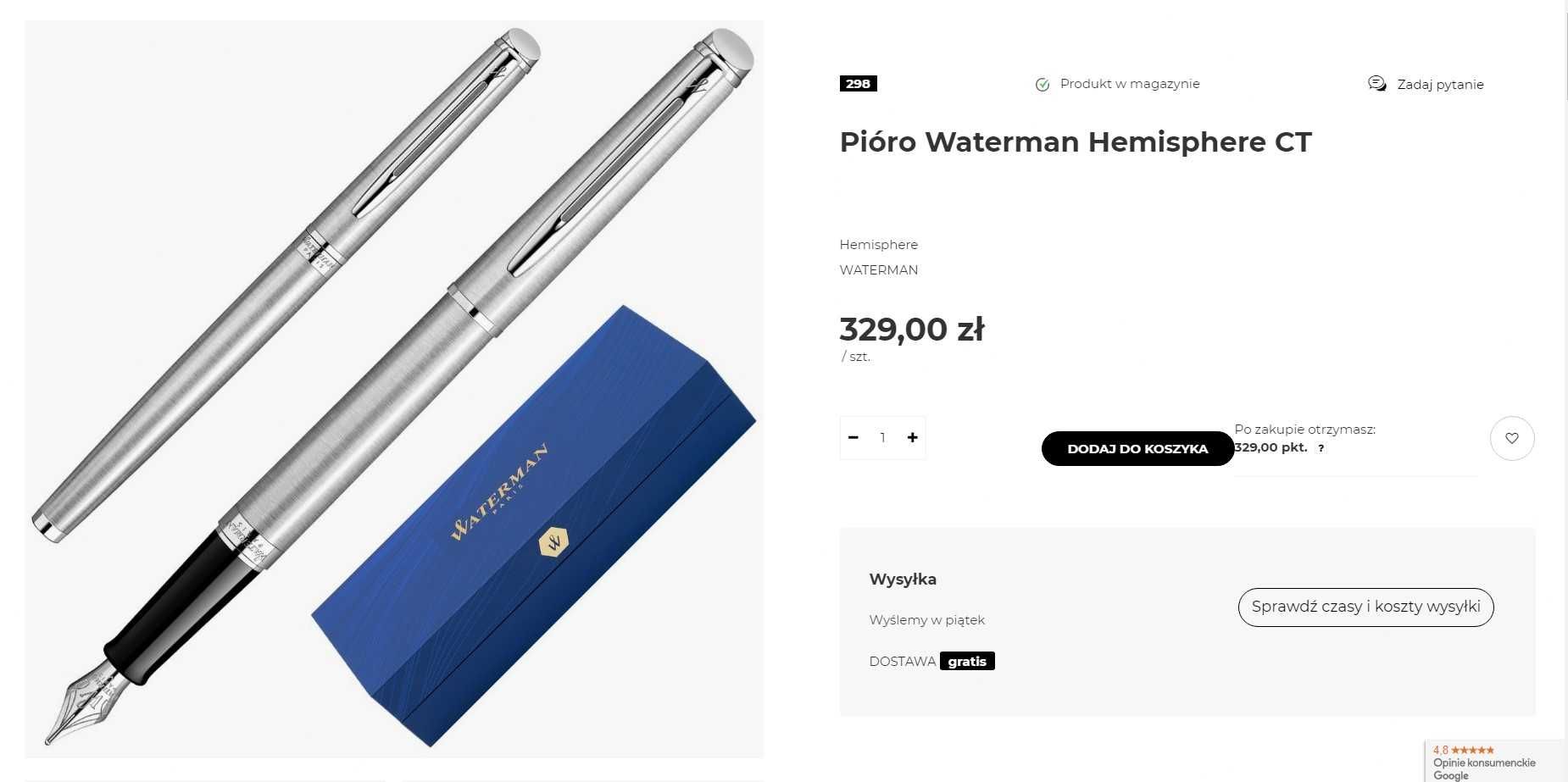 Pióro wieczne stalowe Waterman Hemisphere stalówka F