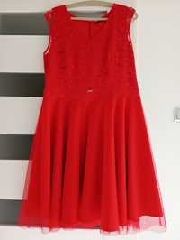 Czerwona sukienka Infinity r. 50 ale na 46 rozkloszowana koronka