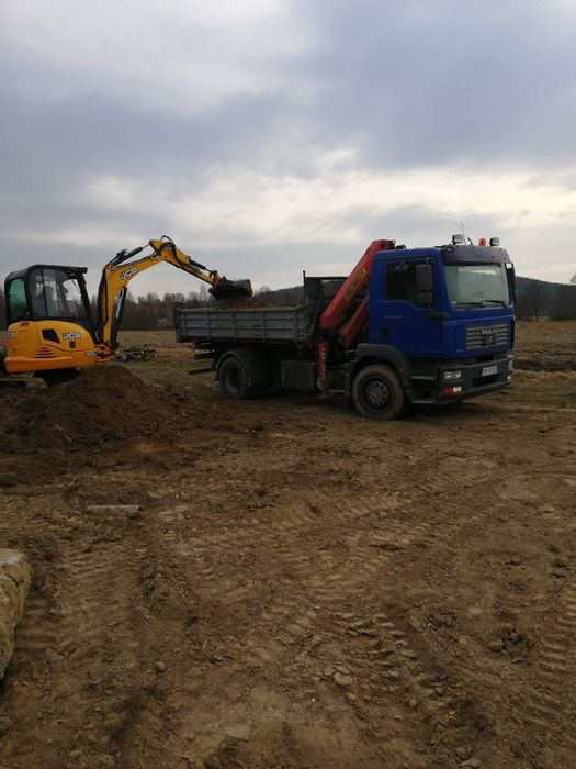Usługi koparka JCB, transport, roboty ziemne, wiertnica, POMOC DROGOWA