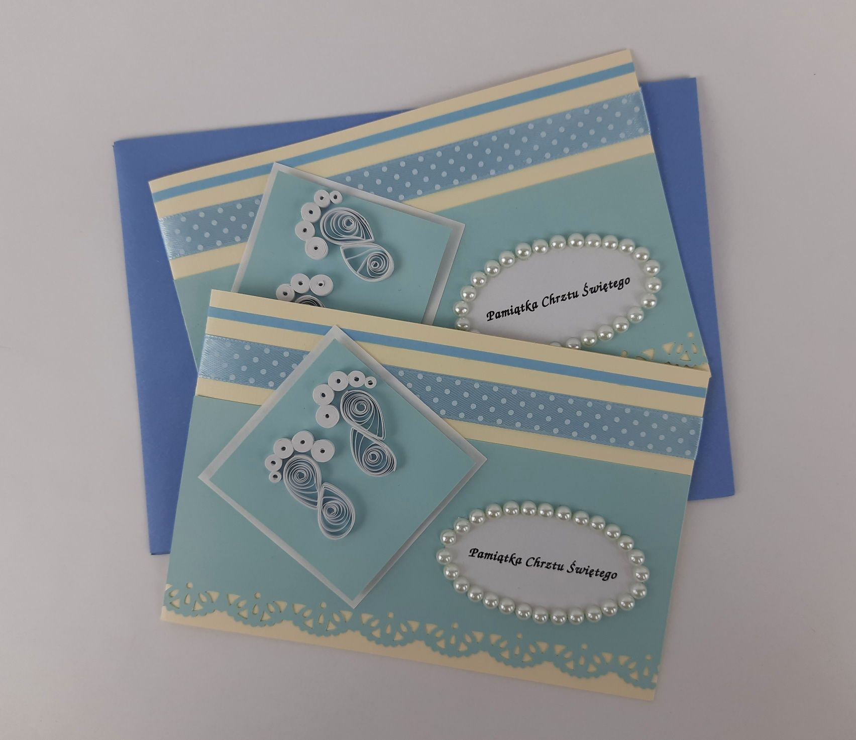 Pamiątka chrztu świętego 2kartki quilling dla bliźniaków handmade