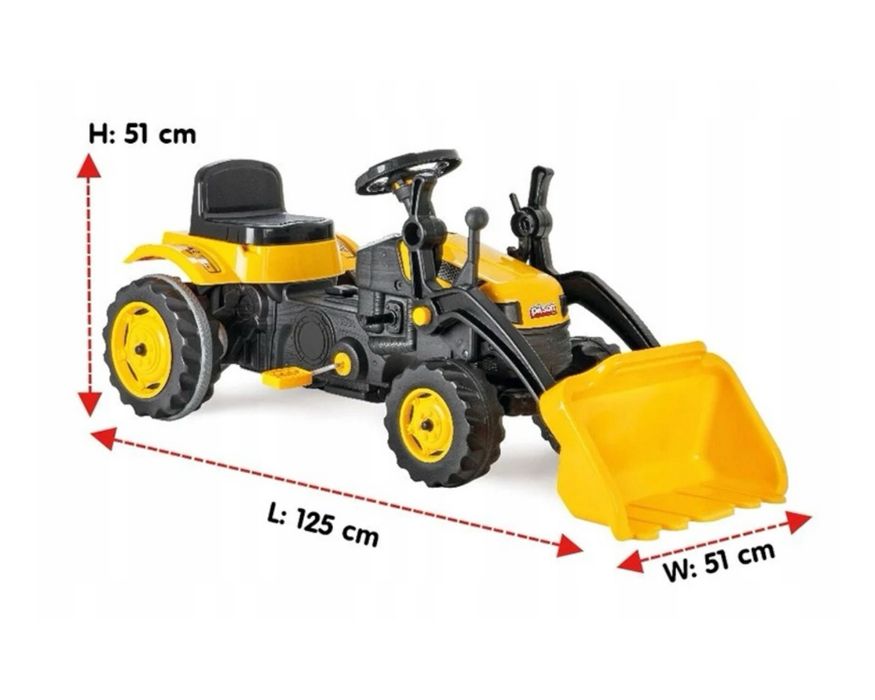 Traktor na pedały PILSAN z łyżką – duży żółty ciągnik dla dziecka