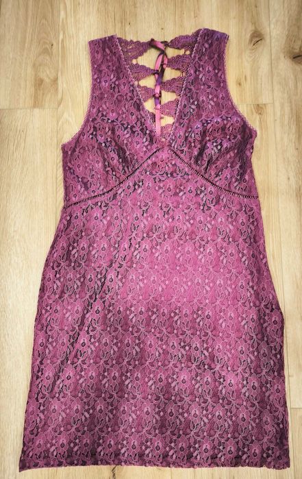 Koronkowa fioletowa sukienka Topshop, roz. 40/42