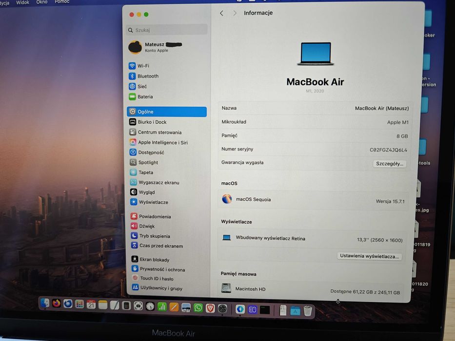 Apple MacBook Air M1/8GB/256/Mac OS Space Gray