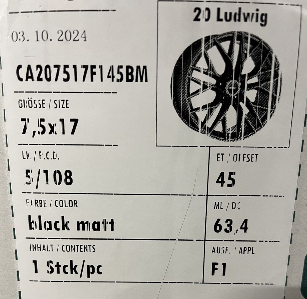 Alufelgi 17 Ford Mondeo Kuga Focus Puma S C Max 5x108 Nowe Black