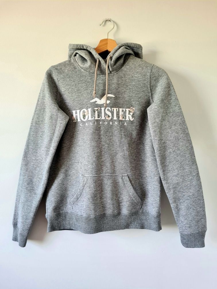 Szara bluza damska z kapturem dresowa sportowa kangurka Hollister xs34