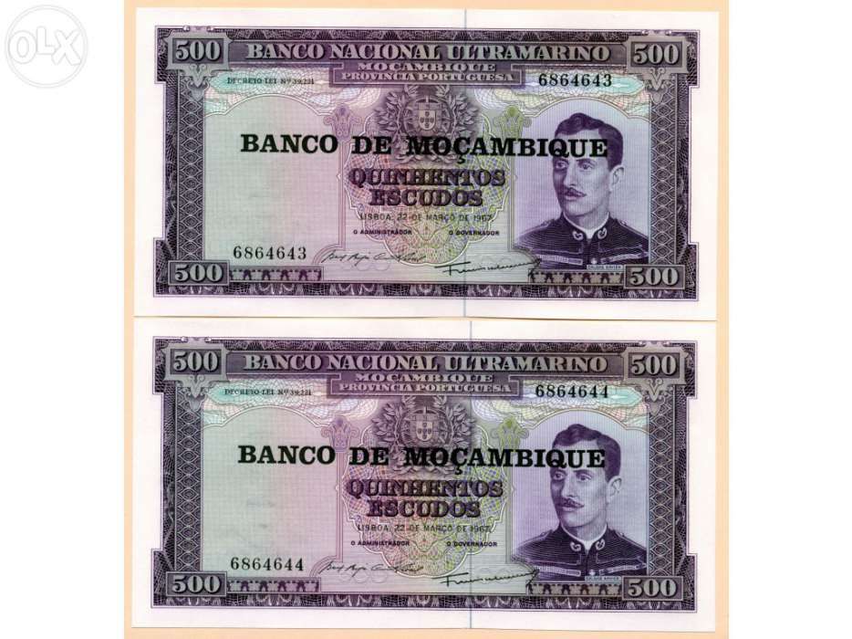 Portugal (moçambique) 500$00 1967, num.consecutivos UNC