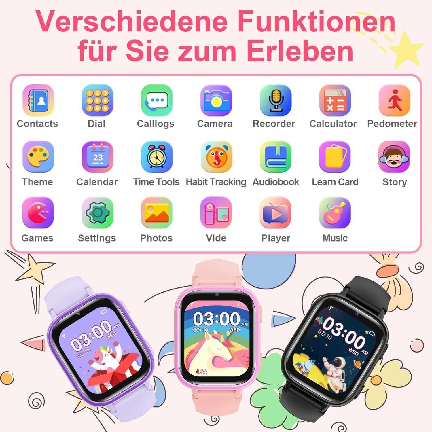 OKYUK smartwatch dla dzieci telefon aparat gry budzik audiobooki SIM